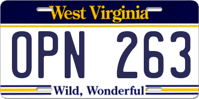 WV license plate OPN263