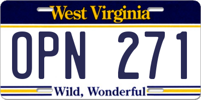 WV license plate OPN271