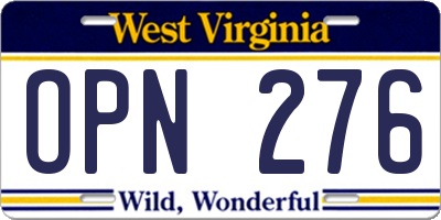 WV license plate OPN276