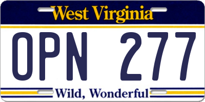 WV license plate OPN277