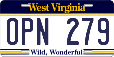 WV license plate OPN279