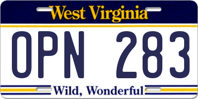 WV license plate OPN283