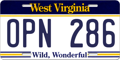 WV license plate OPN286