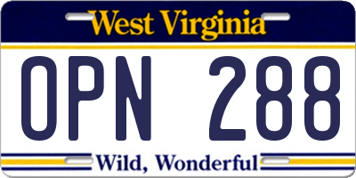 WV license plate OPN288