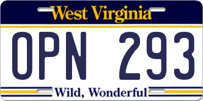 WV license plate OPN293