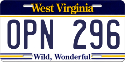 WV license plate OPN296