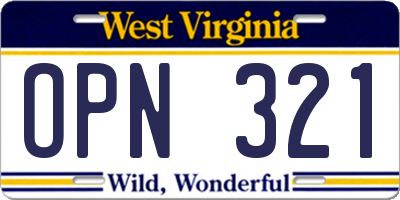 WV license plate OPN321