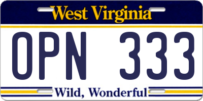 WV license plate OPN333