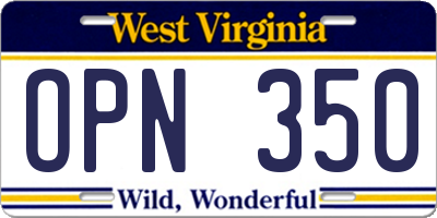 WV license plate OPN350