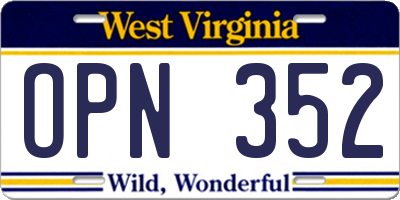 WV license plate OPN352
