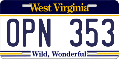WV license plate OPN353