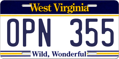 WV license plate OPN355