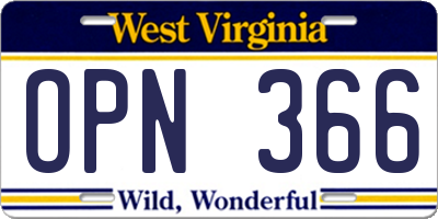 WV license plate OPN366