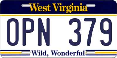 WV license plate OPN379