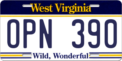 WV license plate OPN390