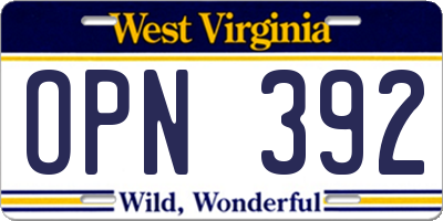 WV license plate OPN392