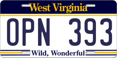 WV license plate OPN393
