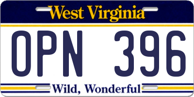 WV license plate OPN396