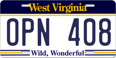 WV license plate OPN408