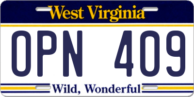 WV license plate OPN409
