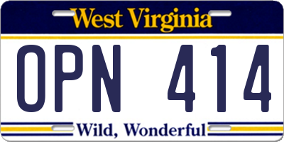 WV license plate OPN414