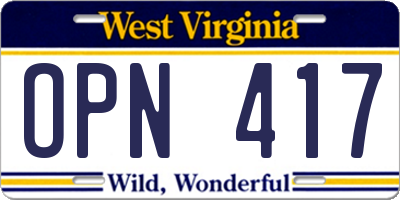 WV license plate OPN417