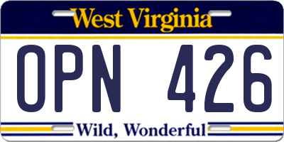 WV license plate OPN426