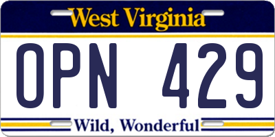WV license plate OPN429