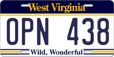 WV license plate OPN438