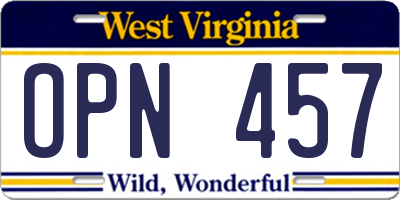 WV license plate OPN457
