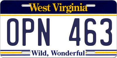 WV license plate OPN463