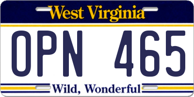 WV license plate OPN465