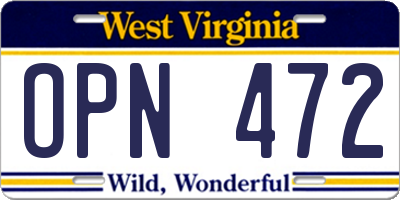 WV license plate OPN472