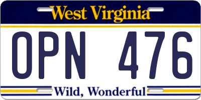WV license plate OPN476