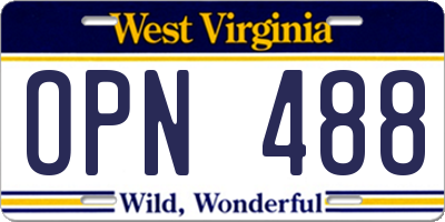 WV license plate OPN488
