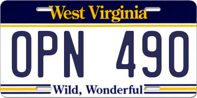 WV license plate OPN490