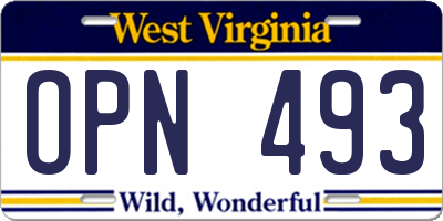 WV license plate OPN493