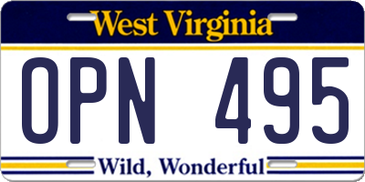 WV license plate OPN495