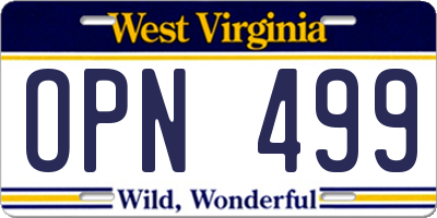 WV license plate OPN499