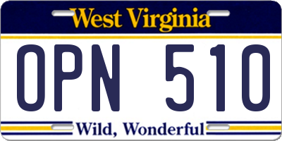 WV license plate OPN510