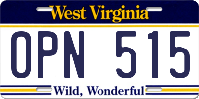 WV license plate OPN515