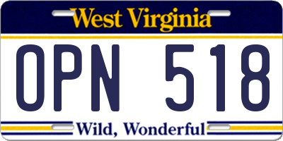 WV license plate OPN518