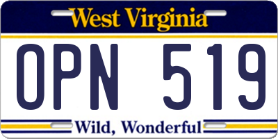 WV license plate OPN519