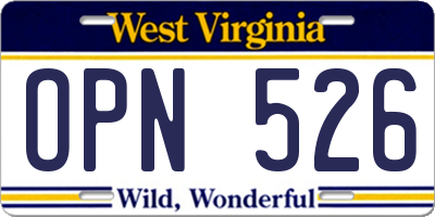 WV license plate OPN526