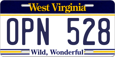 WV license plate OPN528