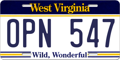 WV license plate OPN547