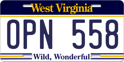 WV license plate OPN558