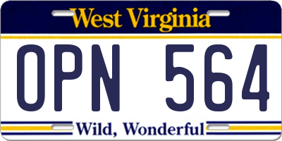 WV license plate OPN564