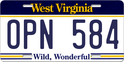 WV license plate OPN584