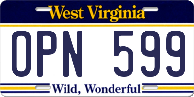 WV license plate OPN599